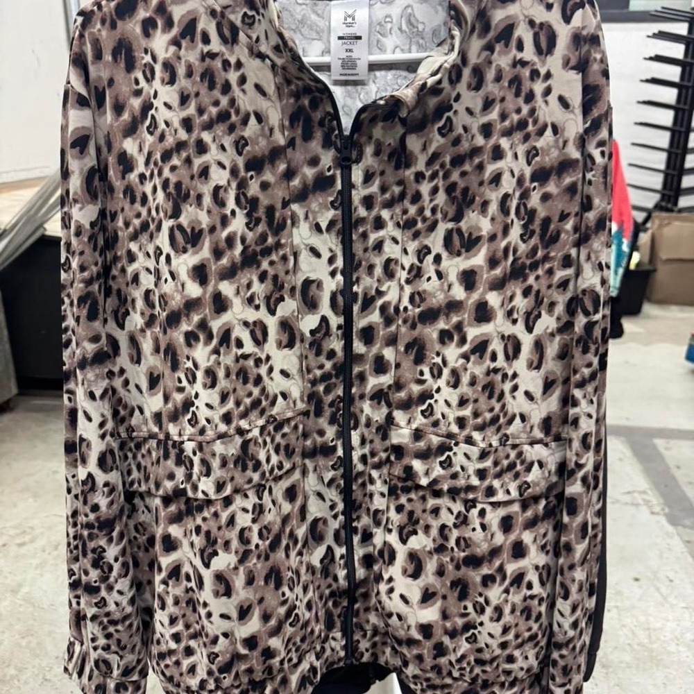 Women's Cheetah Leopard Print Full Zip Lightweight Jacket Front Pockets XXL